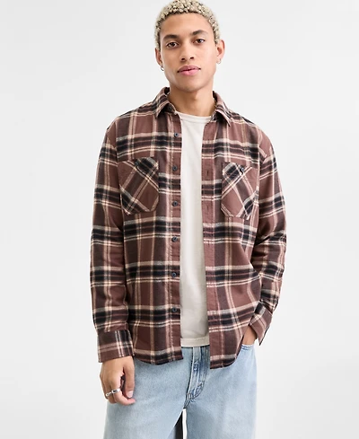 Sun + Stone Men's Anthony Long-Sleeve Cotton Flannel Plaid Shirt, Macy's Exclusive