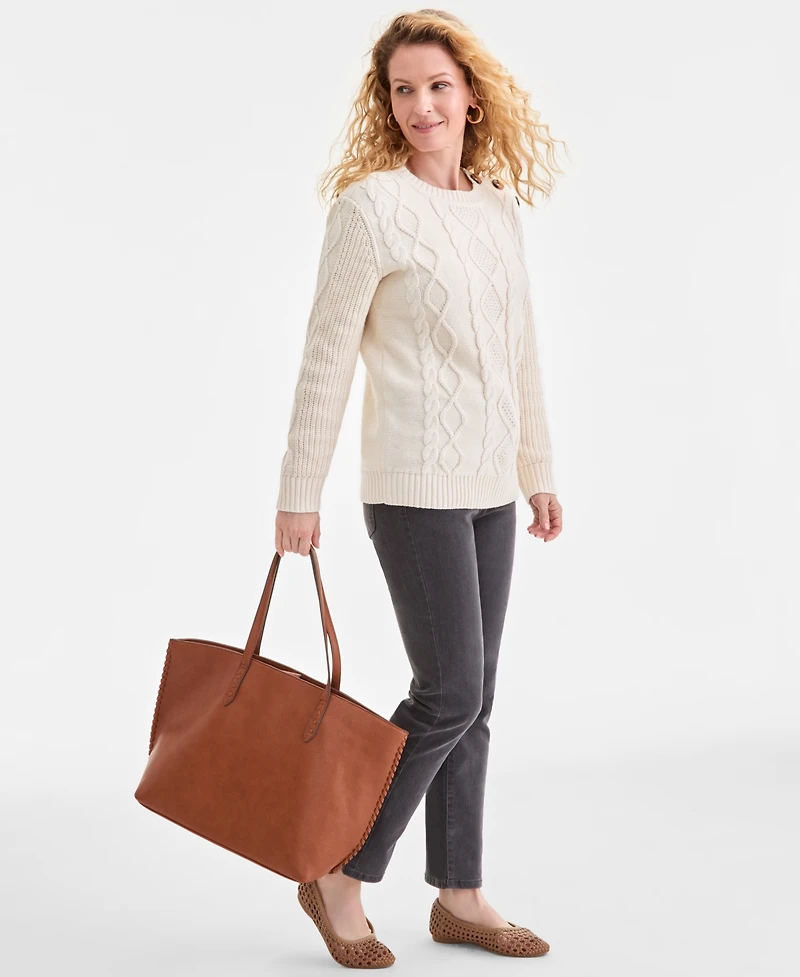 Style & Co Women's Button-Trim Cable-Knit Sweater, Macy's Exclusive