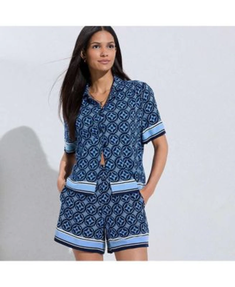 Rayon Short Sleeve Camp Shirt High Rise 5 Shorts Matching Set