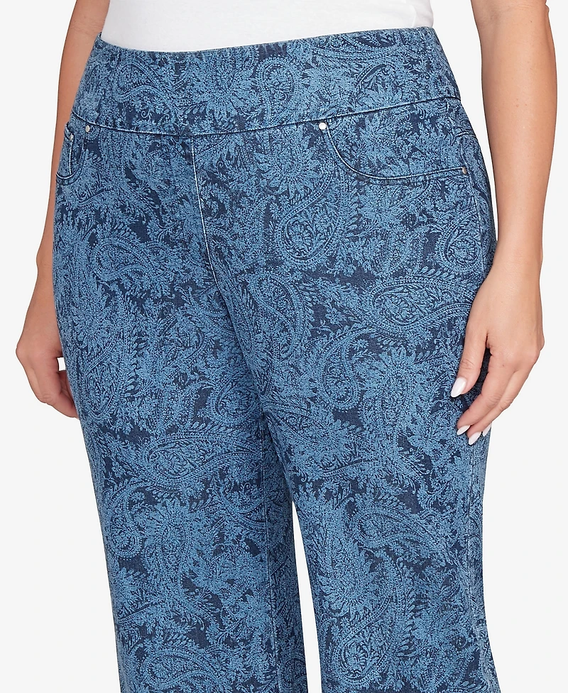 Ruby Rd. Plus Paisley Stretch Denim Pull-On Ankle Jeans