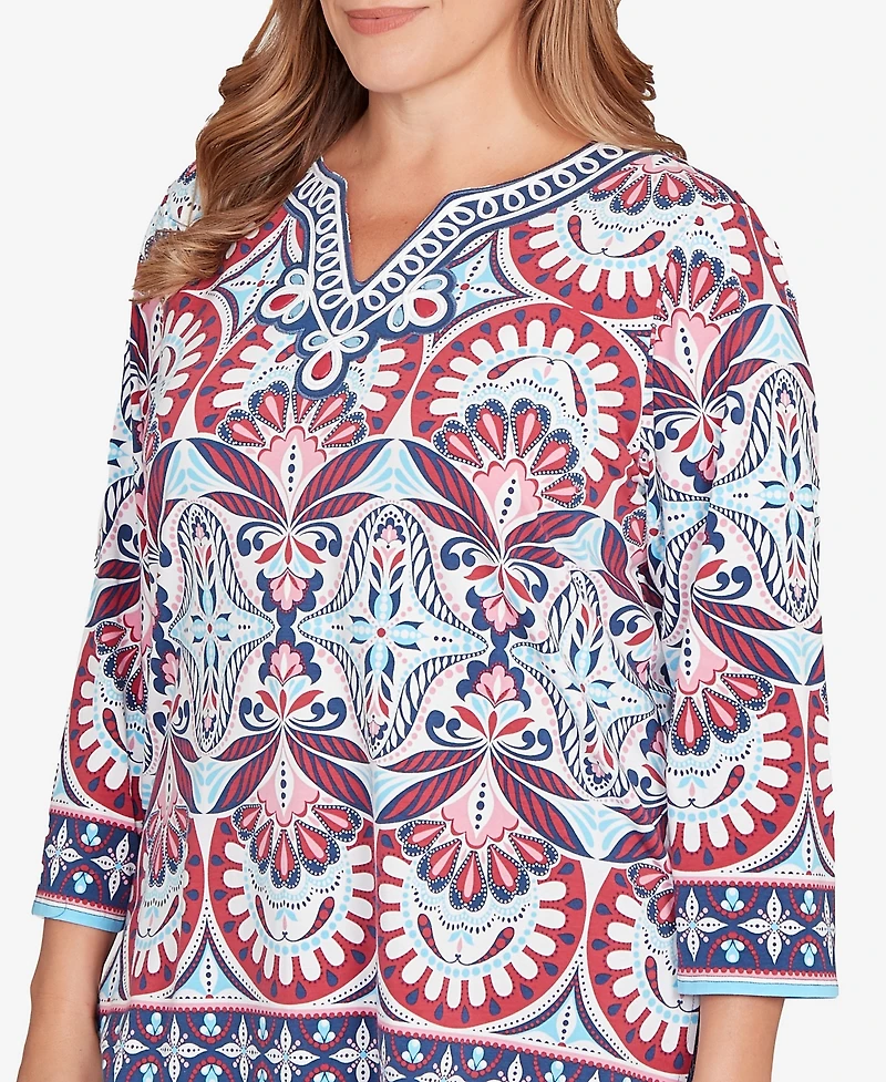 Ruby Rd. Plus Embellished Geo Border Knit Top