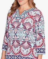 Ruby Rd. Plus Embellished Geo Border Knit Top