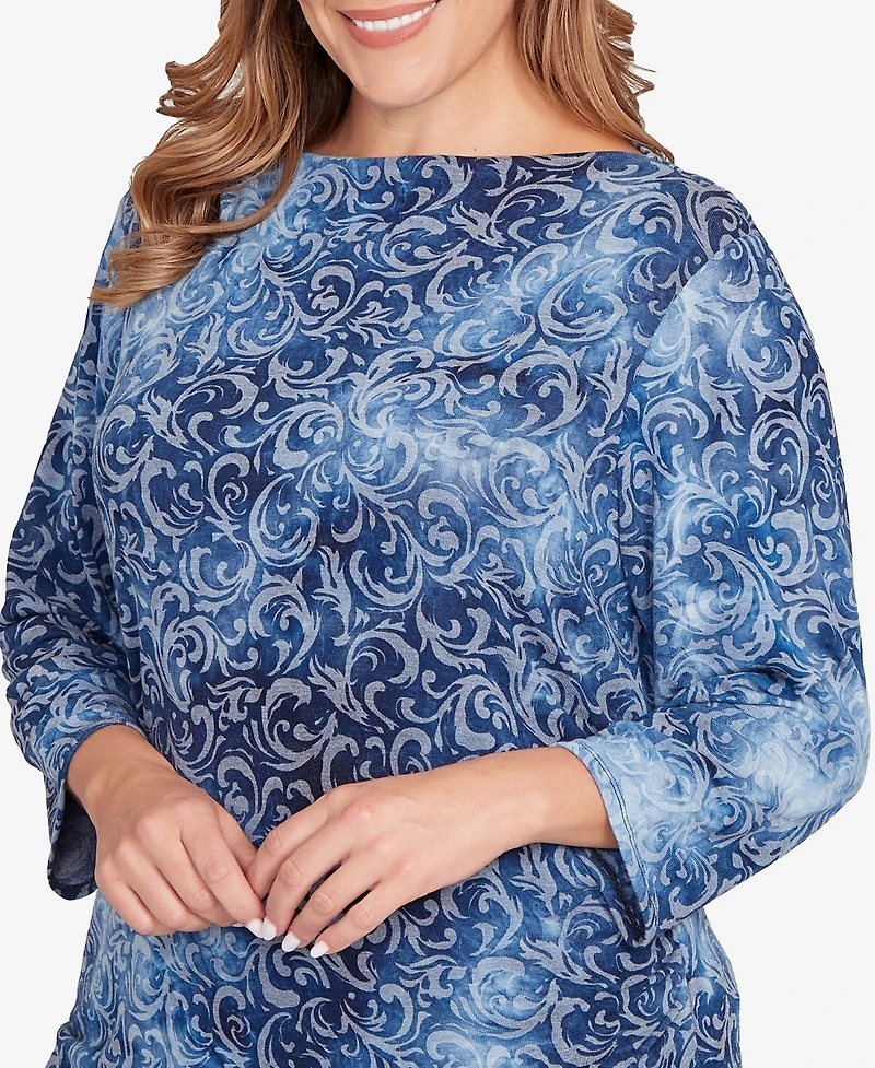 Ruby Rd. Plus Tie Dye Scroll Floral Top