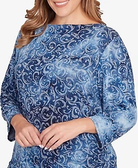 Ruby Rd. Plus Tie Dye Scroll Floral Top