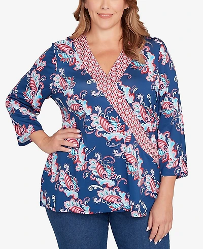 Ruby Rd. Plus Ikat Floral Puff Print Surplice Top