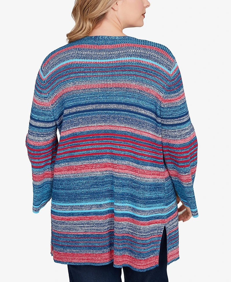 Ruby Rd. Plus Open Ribbed Stripe Front Pocket Cardigan Sweater