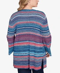 Ruby Rd. Plus Open Ribbed Stripe Front Pocket Cardigan Sweater