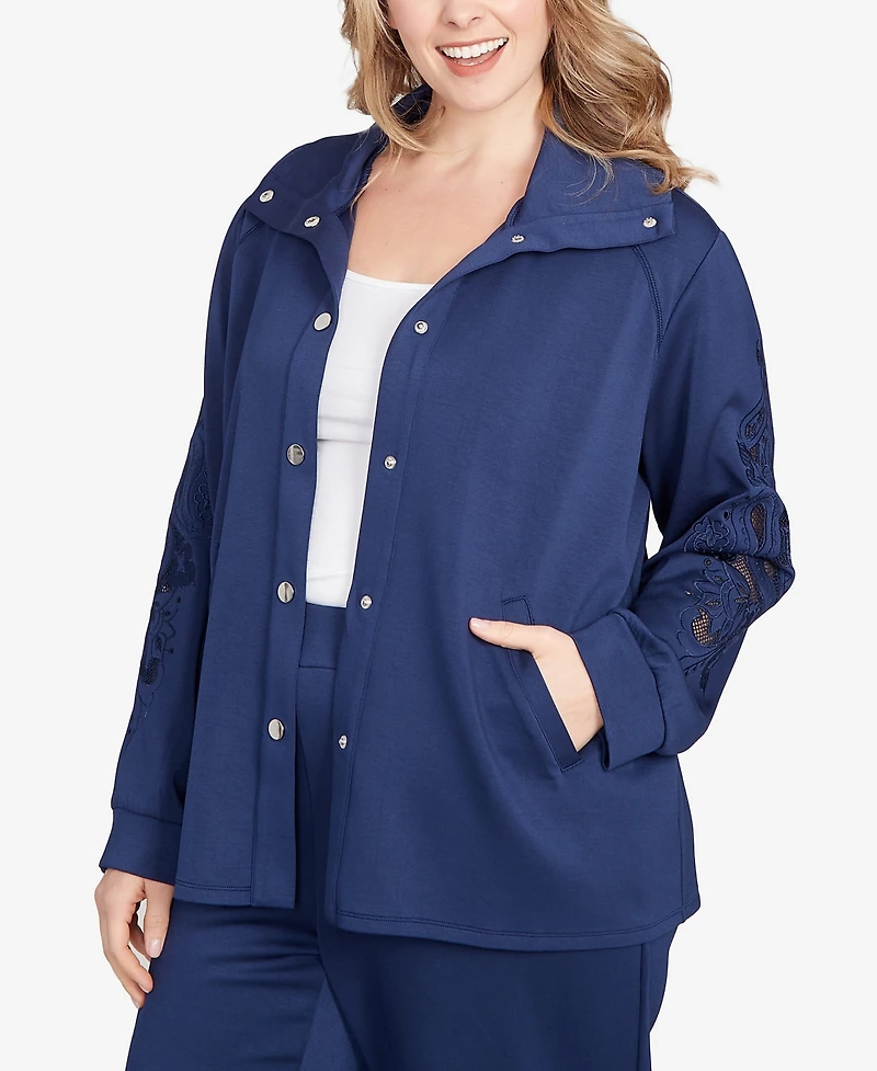 Ruby Rd. Plus Embroidered Floral Cutout Snap Jacket