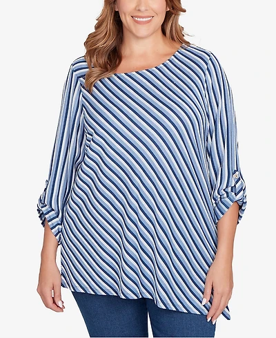 Ruby Rd. Plus Textured Stripe Roll Tab Sleeve Top