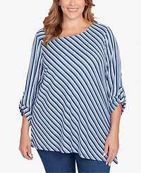 Ruby Rd. Plus Textured Stripe Roll Tab Sleeve Top