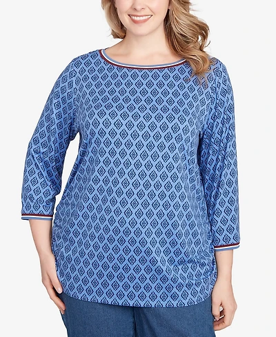 Ruby Rd. Plus Stripe Tipped Monotone Textured Top
