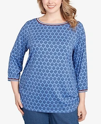 Ruby Rd. Plus Stripe Tipped Monotone Textured Top