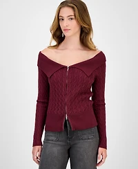 Hooked Up by Iot Juniors' Spread-Collar Cable-Knit Cardigan
