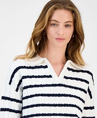 Hooked Up by Iot Juniors' Striped Cable-Knit Collar Sweater