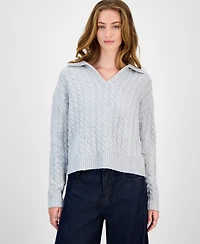 Hooked Up by Iot Juniors' Split-Neck Cable-Knit Sweater