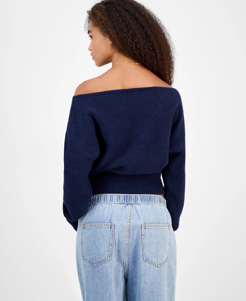 Hippie Rose Juniors' Off-The-Shoulder Slouchy Sweater