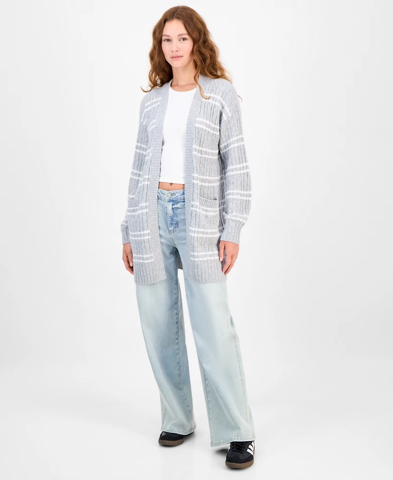 Hippie Rose Juniors' Open-Front Long-Sleeve Midi Cardigan