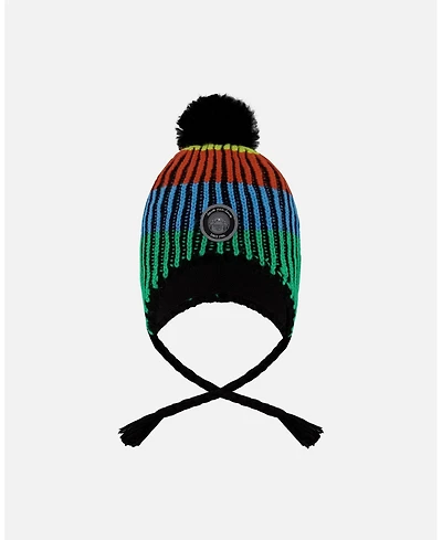 Deux par Boy Lined Peruvian Knit Winter Hat with Pompom Multicolor - Toddler|Child