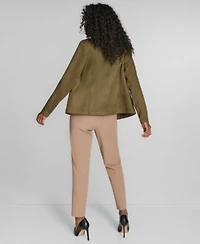 Tommy Hilfiger Womens Scuba Suede Long Sleeve Jacket Mixed Media Paisley Sweater Sloane Slim Leg Ankle Pants