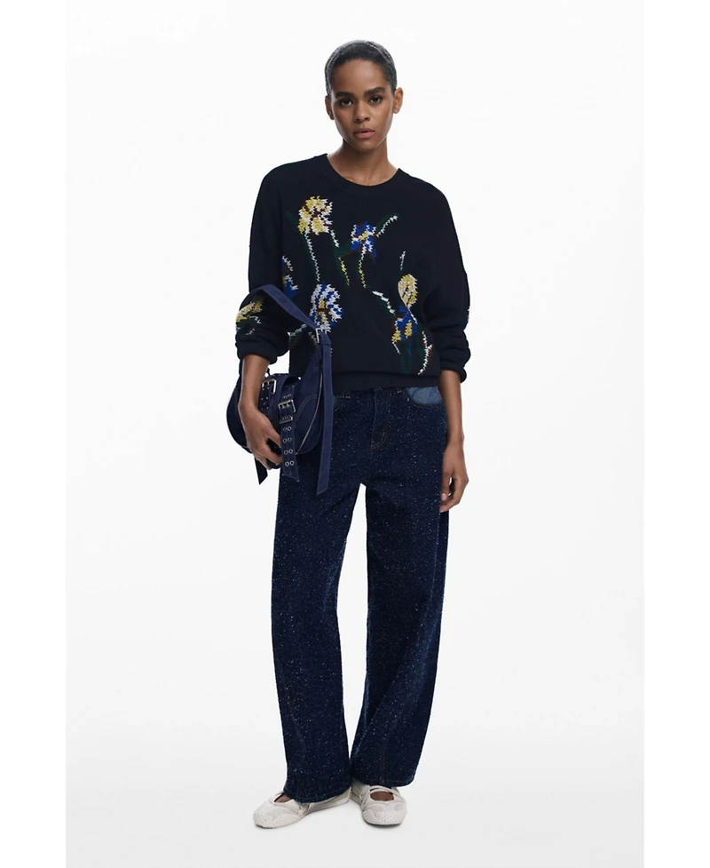 Desigual Women's Jacquard sweater with embroidered flowers