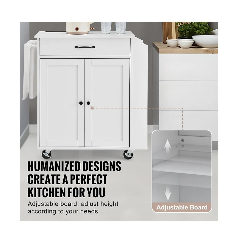 Slickblue Mobile Kitchen Island with Charging Station, Storage Cabinet, and Locking Wheels
