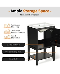 Casainc 20" Vanity with Sink and Soft-Close Door, Bathroom Cabinet with Storage Rack and Open Shelf