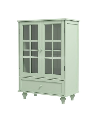 Casainc Kitchen Cabinet with Double Glass Doors and Drawer