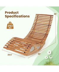 Costway Outdoor Chaise Lounge with High Back Slatted Seat Stopper Outside Wood Rocker