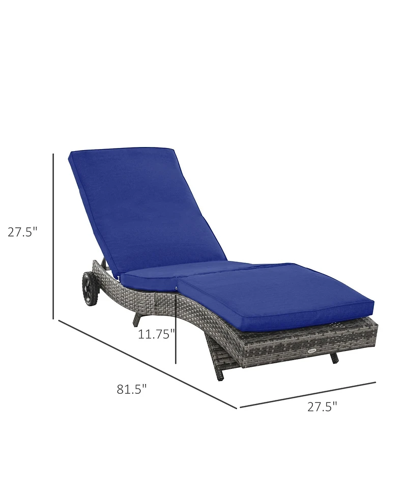 Flynama Chaise Lounge Pool Chair, Outdoor Pe Rattan Cushioned Patio Sun Lounger w/ 5-Level Adjustable Backrest & Wheels for Easy Movement, Wicker