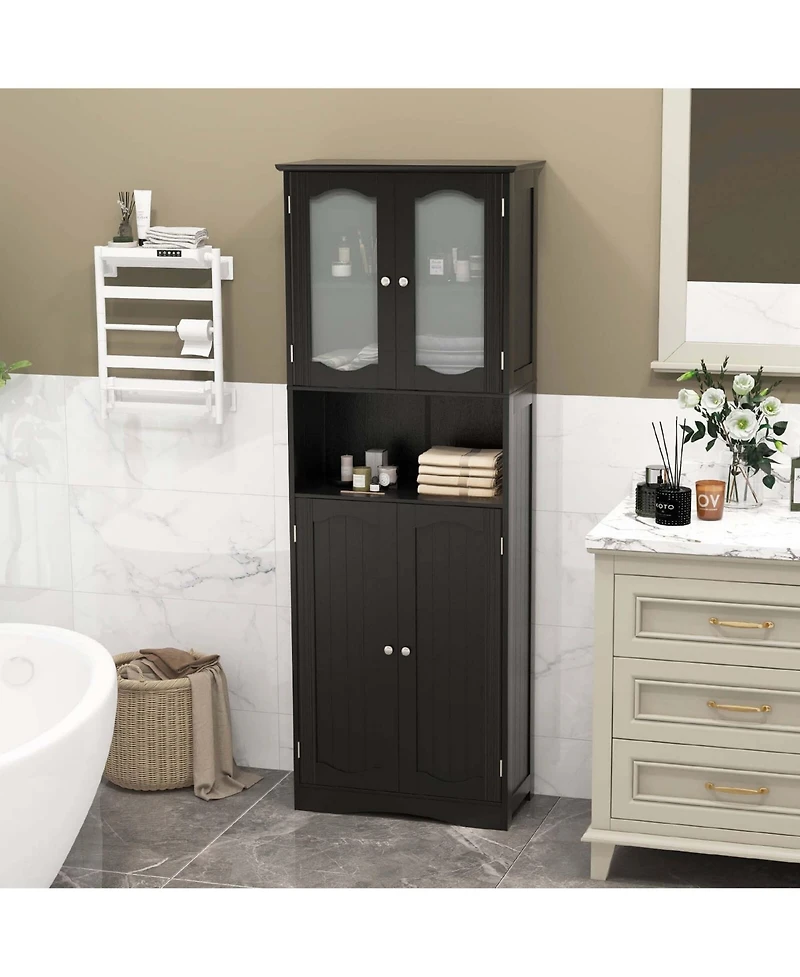 64.5" Tall Bathroom Cabinet with Tempered Glass Doors Adjustable Shelves