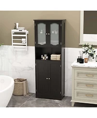 64.5" Tall Bathroom Cabinet with Tempered Glass Doors Adjustable Shelves