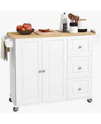 Halifax North America White Kitchen Helper: Rolling Island Cart with Drop Leaf & Storage