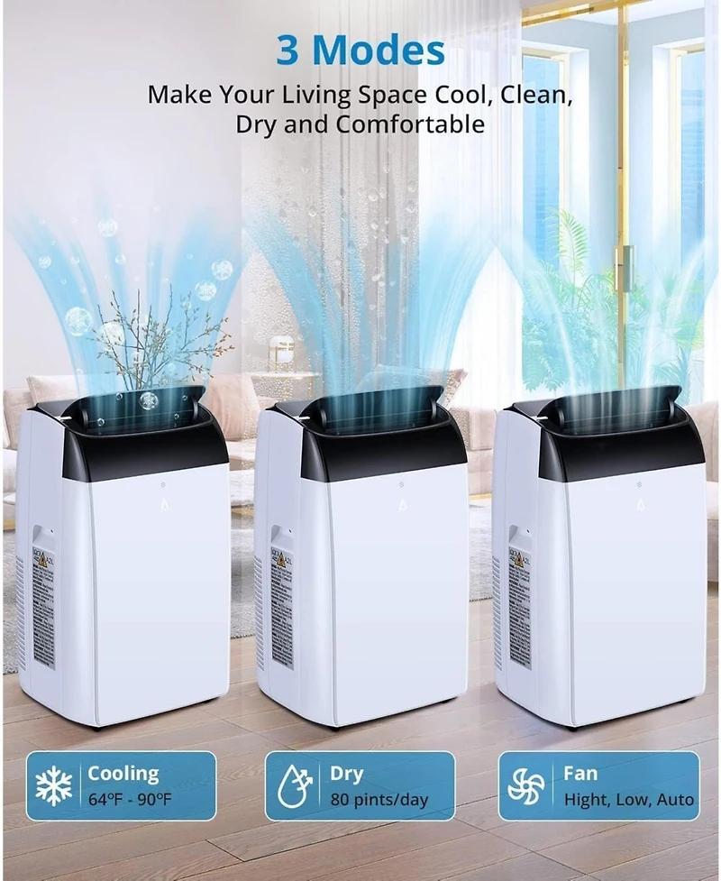 gaomon 12,000 Btu Portable Ac - Quiet Operation, Dehumidifier & Fan, Remote Control, Black Cover, Cools Rooms up to 550 Sq. Ft