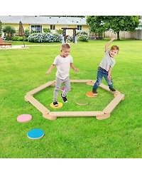 Gymax Toddler Wooden Balance Beam with Colorful Steeping Stones 12 Piece Obstacle Course