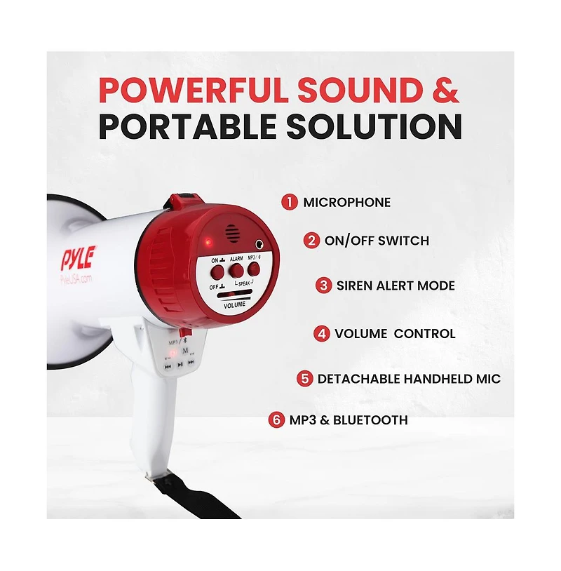 Pyle Bluetooth Megaphone - Pa Megaphone Speaker with Wired Microphone, Siren Alarm Mode, MP3/Usb/Sd Readers