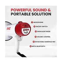 Pyle Bluetooth Megaphone - Pa Megaphone Speaker with Wired Microphone, Siren Alarm Mode, MP3/Usb/Sd Readers