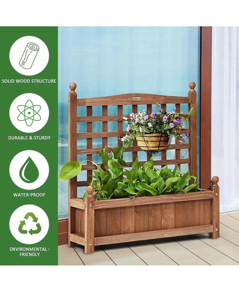 Costway Solid Wood Planter Box with Trellis Weather-Resistant Outdoor 25''x11''x30''