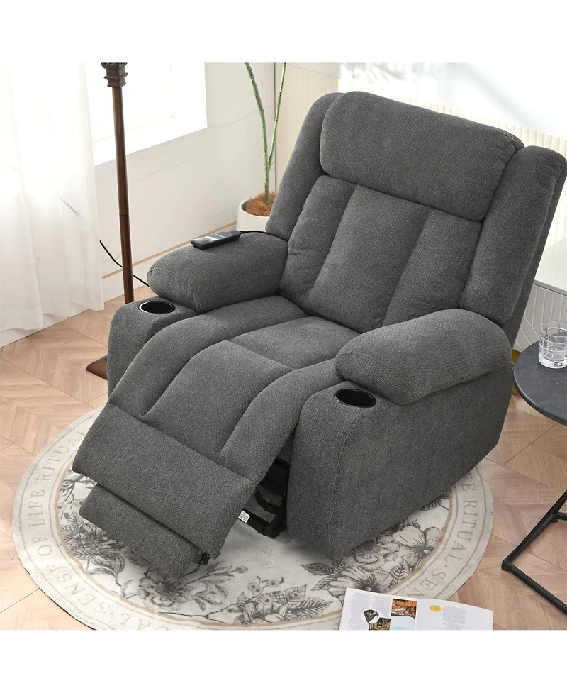Flynama Power Lift Recliner Chair for Elderly,Fabric Lift Chairs for Living Room w/ Extended Footrest,Classic Single Sofa,Home Theater Seat with 2 Cup