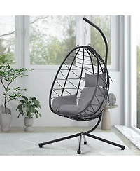 Flynama Egg Chair with Stand Indoor Outdoor Swing Chair Patio Wicker Hanging Egg Chair Hanging Basket Chair Hammock Chair with Stand for Bedroom Livin