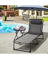 Flynama Reclining Chaise Lounge Chair, Portable Sun Lounger, Folding Camping Cot, with Adjustable Backrest and Removable Pillow, for Patio, Garden