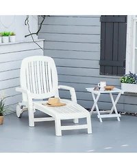 Outdoor Chaise Lounge Chair on Wheels with Storage Box, Waterproof Lounger with Quick Assembly, Folding Design, 5 Level Adjustable Backrest for Pool,