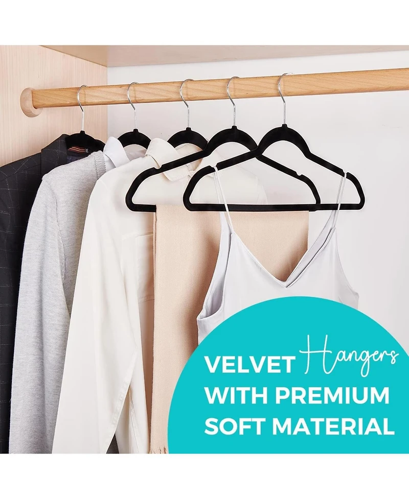 17.5 Inch Silver Hook Non-Slip Flocked Felt Hangers Beige 50 Pack
