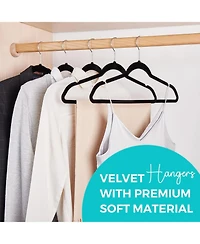 17.5 Inch Silver Hook Non-Slip Flocked Felt Hangers Beige 50 Pack