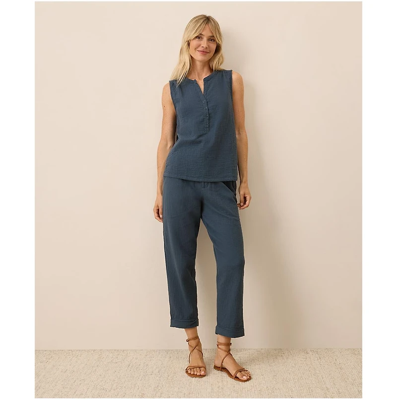 Pact Women's Organic Cotton Coastal Double Gauze Henley Tank