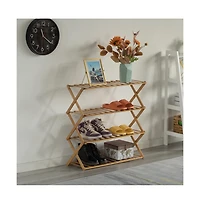 Basicwise Bamboo Foldable Shoe Rack, Free Standing Shoe Organizer Storage Rack, 4 Tier