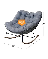 Mondawe Outdoor Rocking Chair,W/ 30° Swing Comfort & Thick Pillow Shaped Cushion,Outdoor Durability