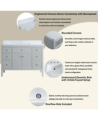 Casainc Fully Assembled 48" Freestanding Single Sink Bathroom Vanity with Solid Wood Construction and Engineered Marble Top