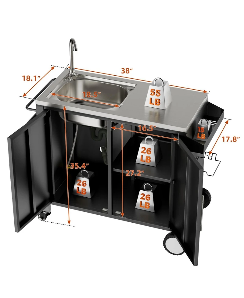 Streamdale Furniture Outdoor Grill Table with Sink & Cabinet