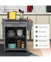 Halifax North America Gray Kitchen Island Cart: Drawer, Stainless Top, Utility Storage