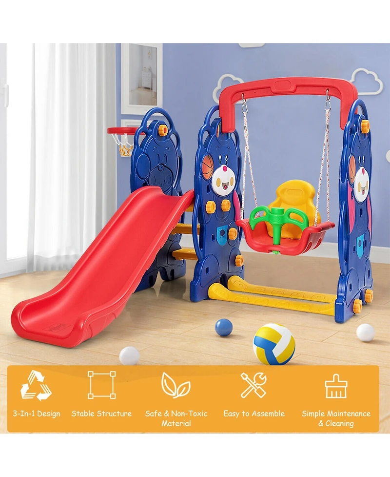 Gymax Toddler 3 in 1 Climber and Swing Set Climber Slide Playset w/Basketball Hoop